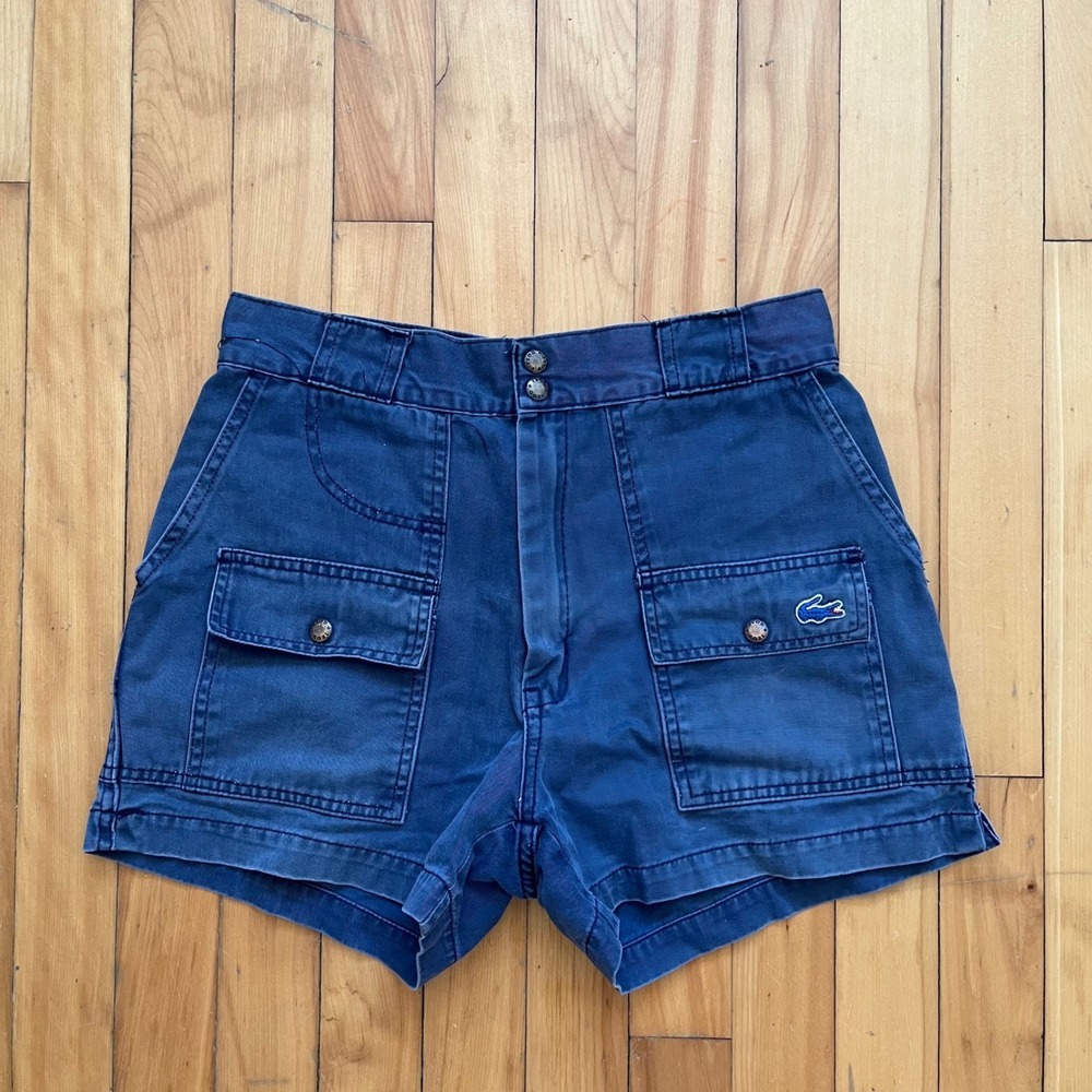 Vintage Lacoste IZOD High Waisted Cargo Shorts Navy Blue Size 32